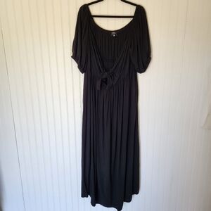 ELOQUII Black Front Tie Rayon Lightweight Short Sleeve Maxi Length Dress 16